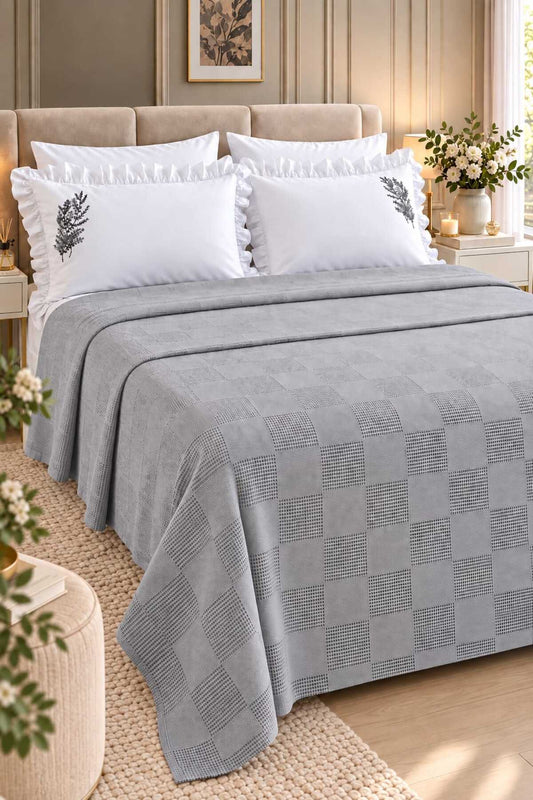 Pure Comfort Gray Waffle 6 Parça Çift Kişilik Pike Seti