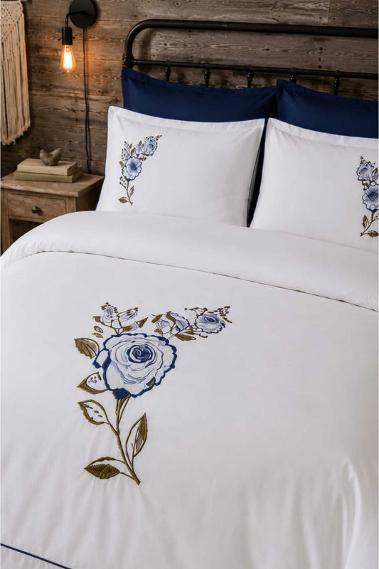 Glam Rose %100 Pamuk Nakışlı 6 Parça Çift Kişilik Nevresim Takımı