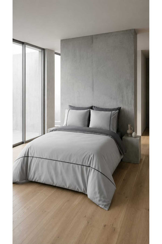 Silent Gray %100 Pamuk Nakışlı 6 Parça Çift Kişilik Nevresim Takımı