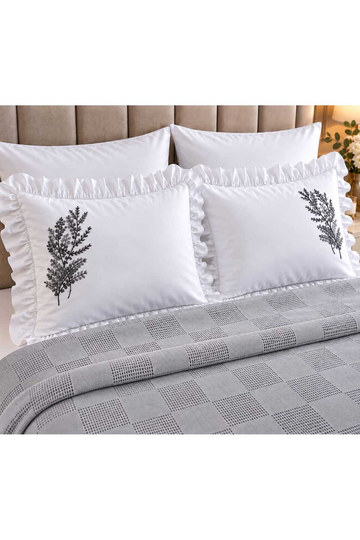Pure Comfort Gray Waffle 6 Parça Çift Kişilik Pike Seti
