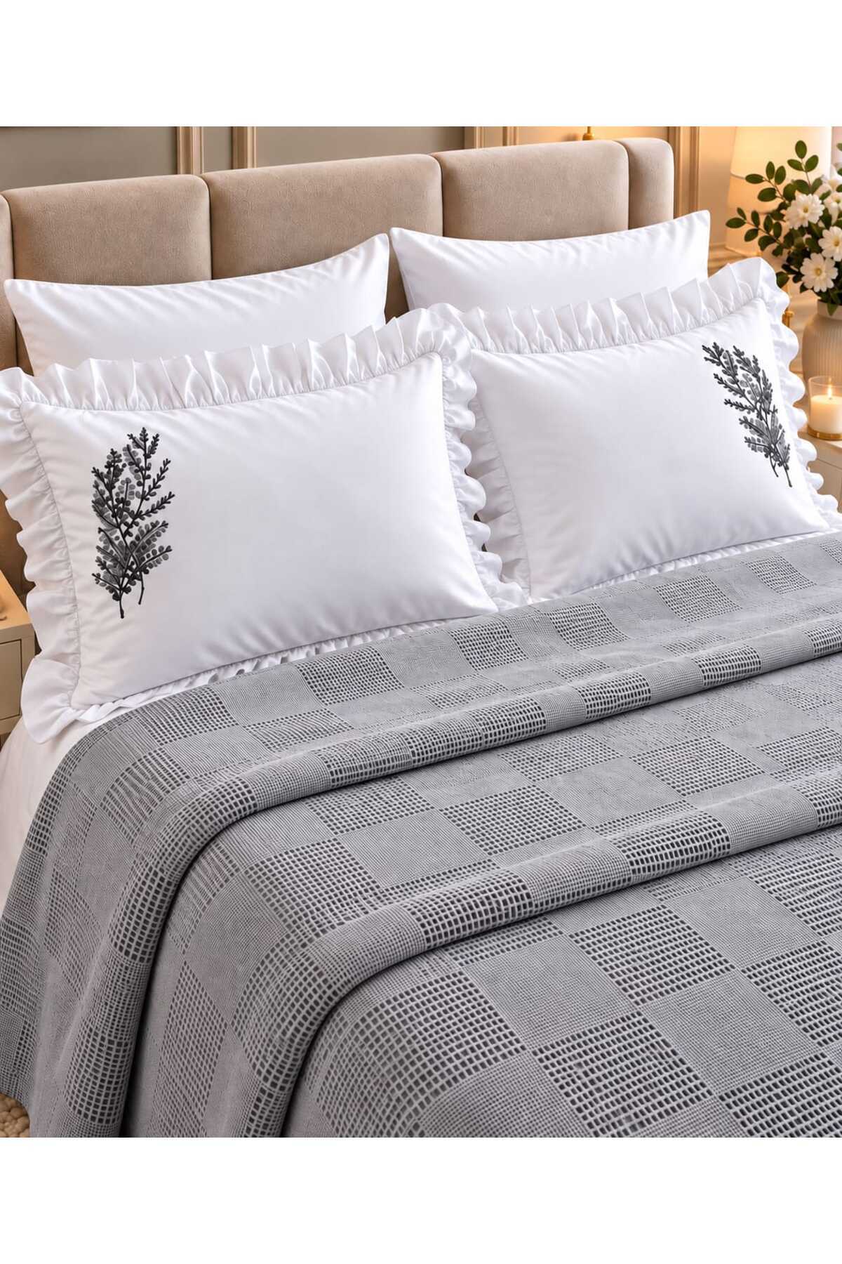 Pure Comfort Gray Waffle 6 Parça Çift Kişilik Pike Seti