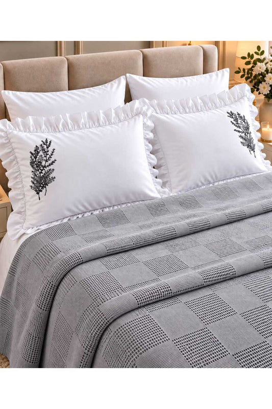 Pure Comfort Gray Waffle 6 Parça Çift Kişilik Pike Seti
