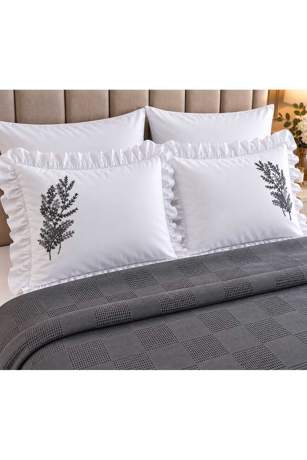 Pure Comfort Gray Waffle 6 Parça Çift Kişilik Pike Seti