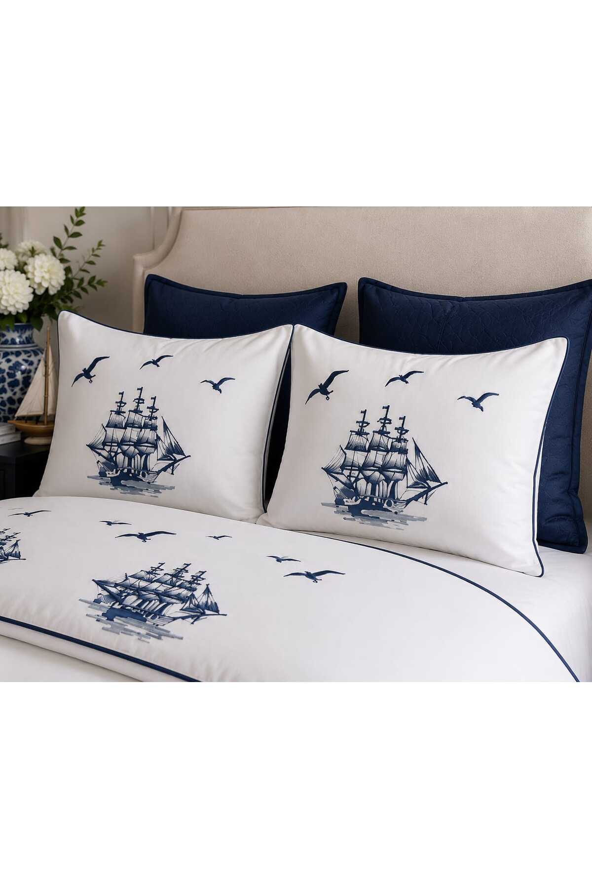 Mariner Premium %100 Pamuk Nakışlı Fitilli 6 Parça Çift Kişilik Nevresim Takımı