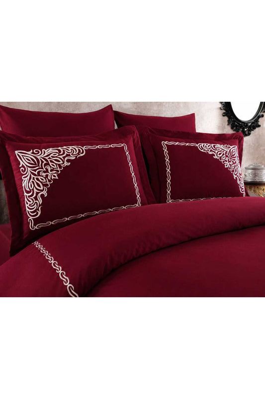 Palace Art Bordo %100 Pamuk Nakışlı 6 Parça Çift Kişilik Nevresim Takımı
