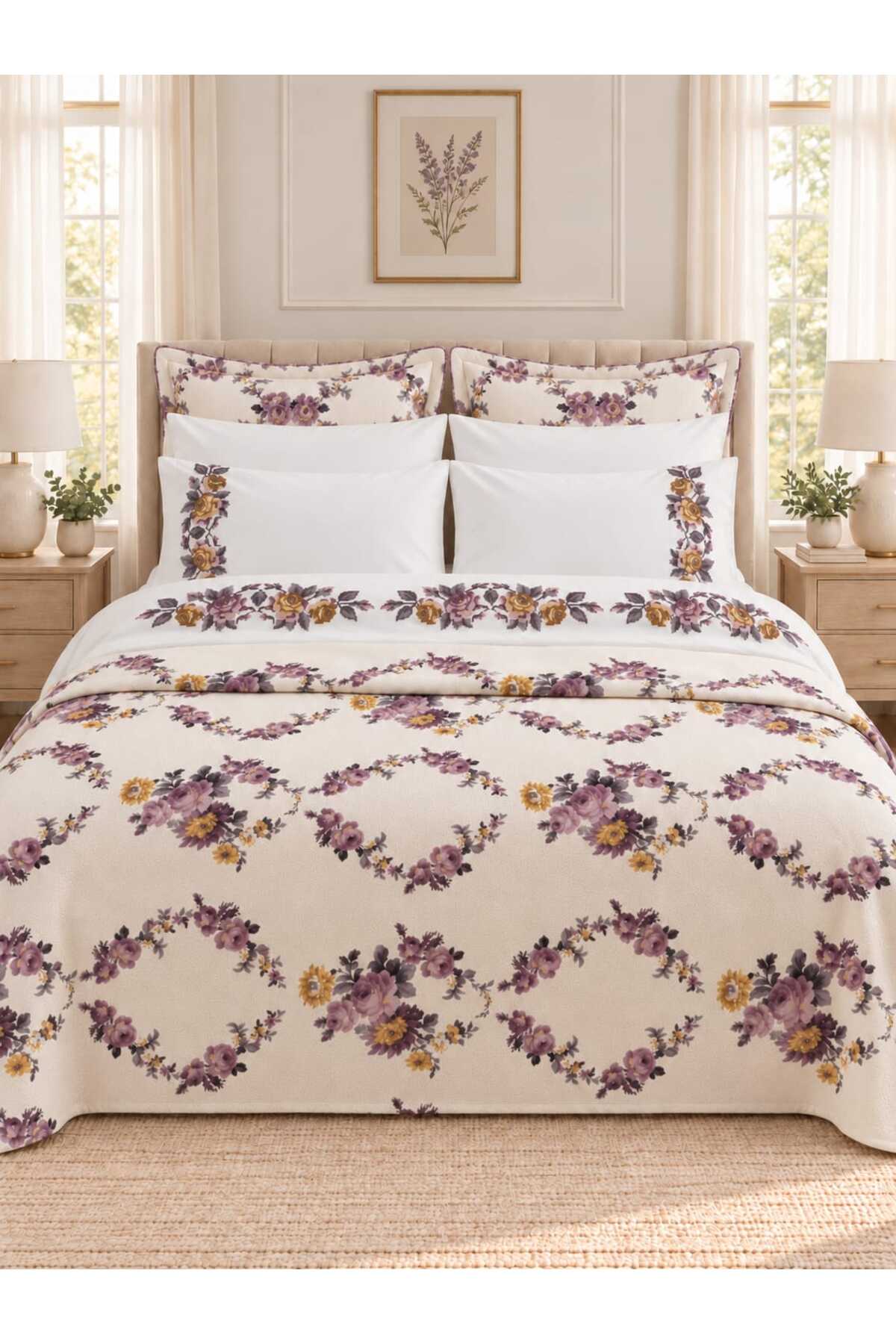Efsun Kanaviçe Nakışlı Pikeli %100 Pamuk 9 Parça Çift Kişilik Lüks Pike& Nevresim Seti