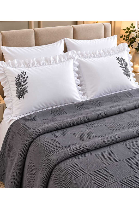 Pure Comfort Gray Waffle 6 Parça Çift Kişilik Pike Seti