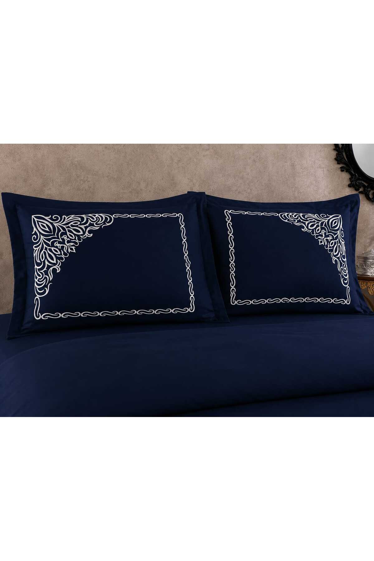 Palace Art Lacivert %100 Pamuk Nakışlı 6 Parça Çift Kişilik Nevresim Takımı